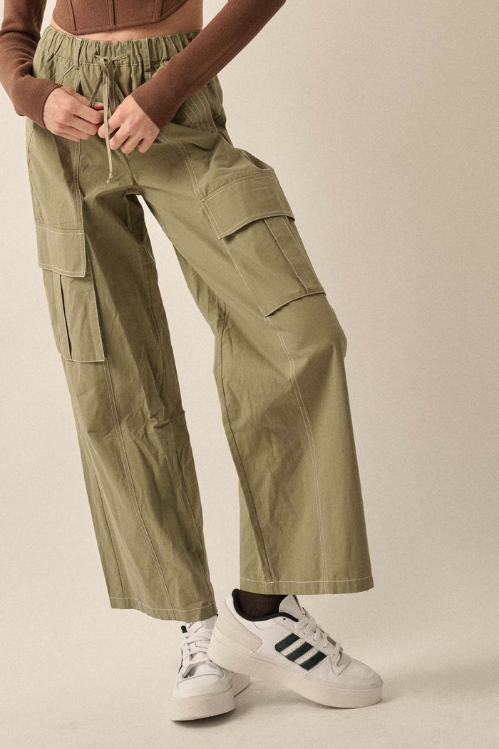 Keep It Real Wide-Leg Drawstring Cargo Pants - ShopPromesa