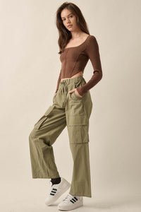 Keep It Real Wide-Leg Drawstring Cargo Pants - ShopPromesa