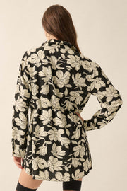 Black Iris Floral Button-Front Belted Shirt Romper - ShopPromesa