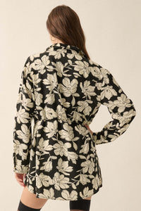 Black Iris Floral Button-Front Belted Shirt Romper - ShopPromesa