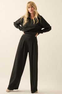 Premium Scuba Pleated Wide-Leg Pants - ShopPromesa