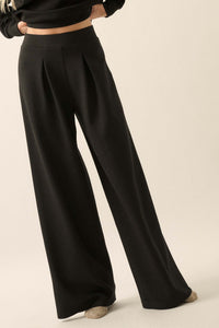 Premium Scuba Pleated Wide-Leg Pants - ShopPromesa