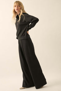 Premium Scuba Pleated Wide-Leg Pants - ShopPromesa