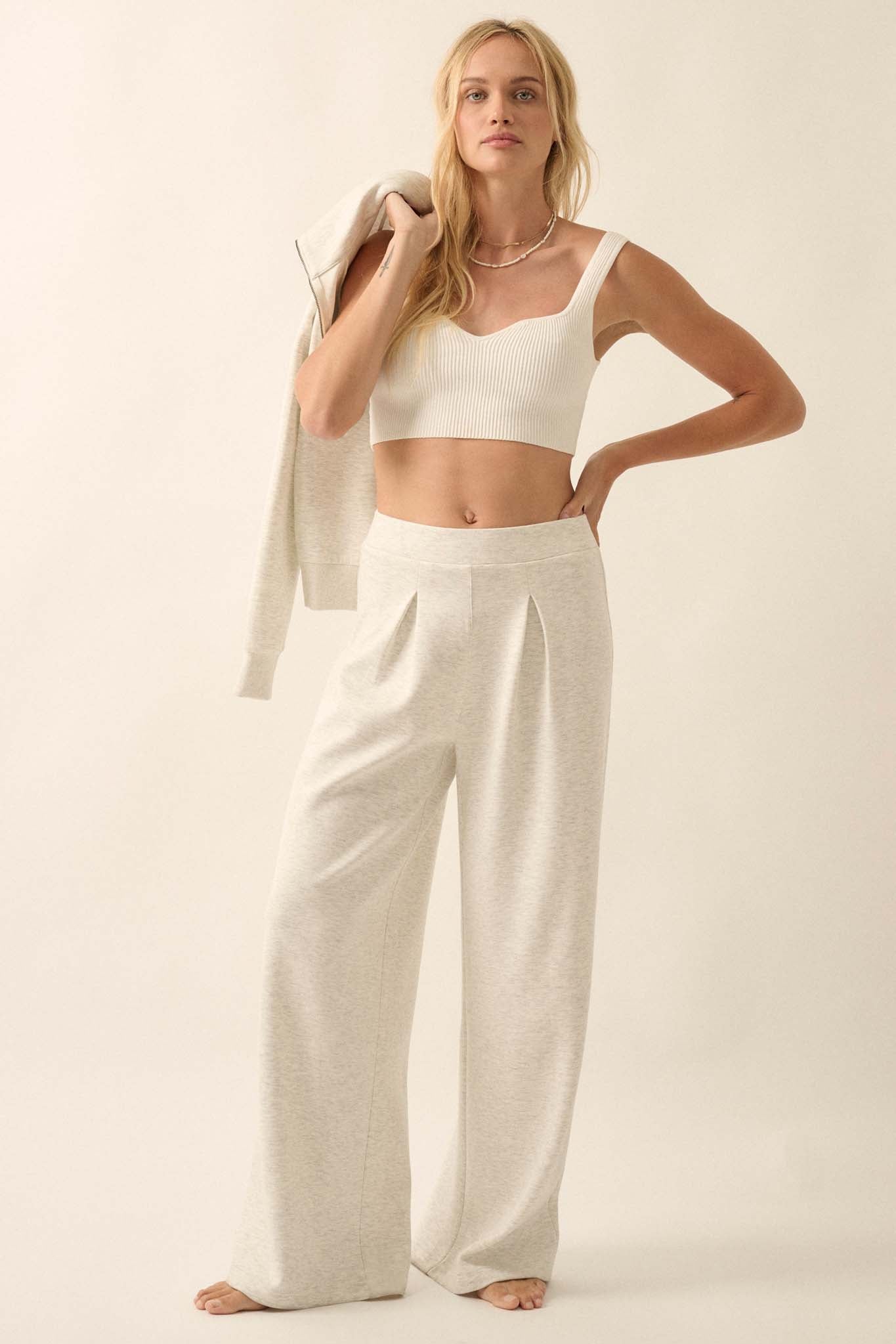 Premium Scuba Pleated Wide-Leg Pants - ShopPromesa