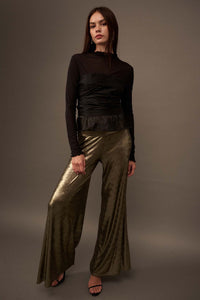 Solid Gold Metallic Wide-Leg Palazzo Pants - ShopPromesa