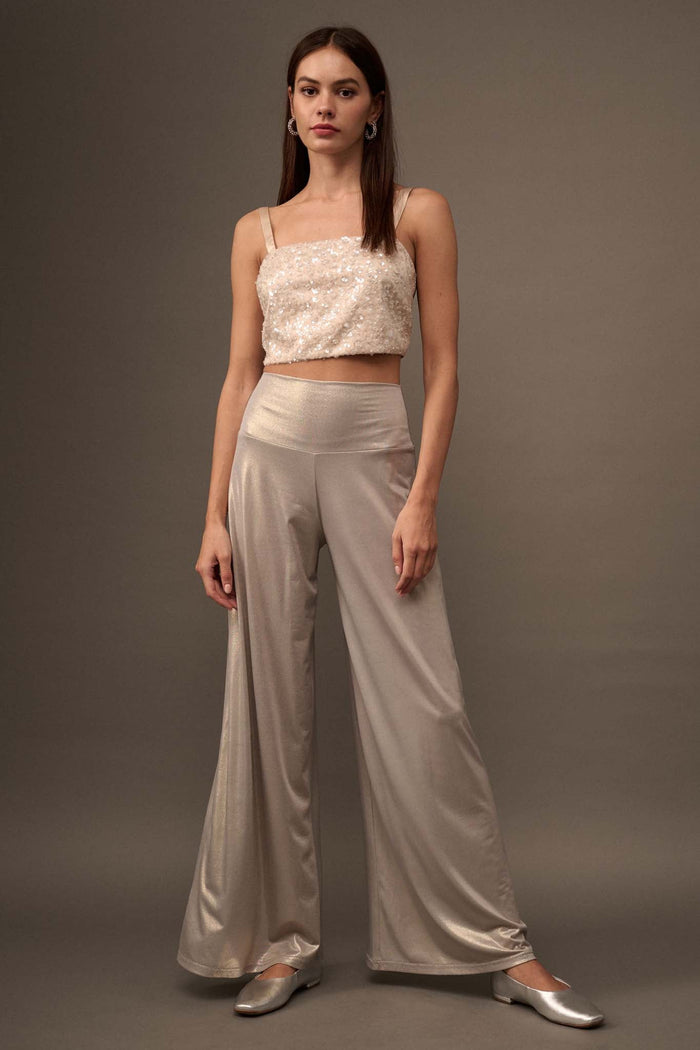 Mighty Real Shimmer Wide-Leg Palazzo Pants - ShopPromesa