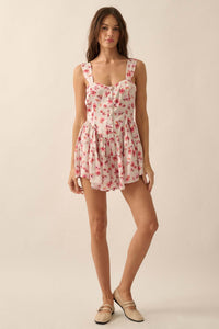 Flirty Flowers Floral Satin Fit-and-Flare Romper - ShopPromesa