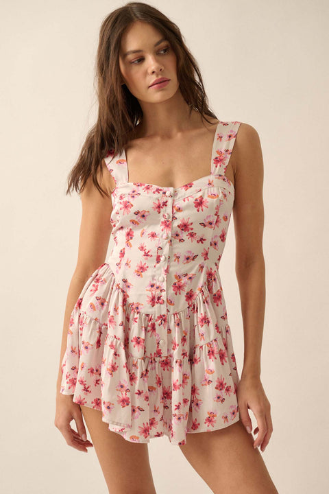 Flirty Flowers Floral Satin Fit-and-Flare Romper - ShopPromesa