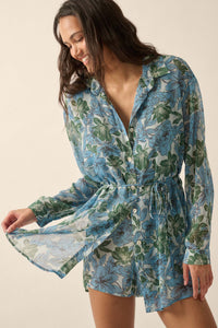 Phuket Fantasy Floral Chiffon Belted Shirt Romper - ShopPromesa