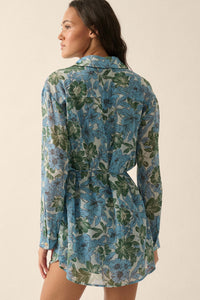 Phuket Fantasy Floral Chiffon Belted Shirt Romper - ShopPromesa