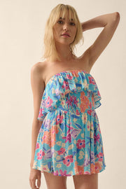 Good to Grow Floral Crepe Strapless Flounce Romper - ShopPromesa