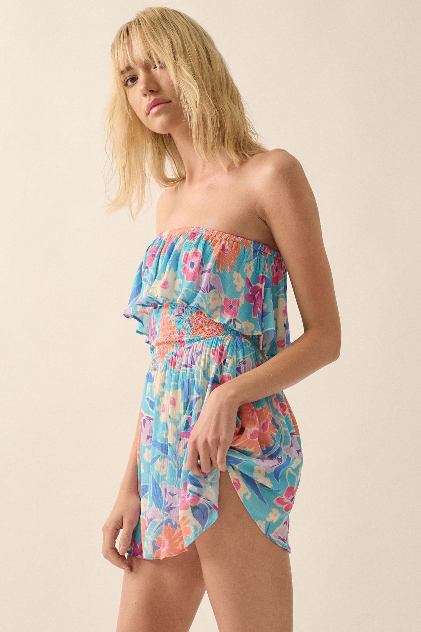 Good to Grow Floral Crepe Strapless Flounce Romper - ShopPromesa