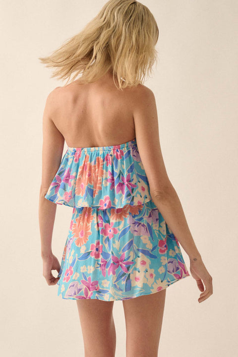 Good to Grow Floral Crepe Strapless Flounce Romper - ShopPromesa