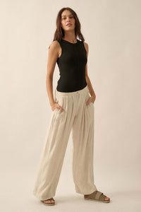 Miles Away Linen-Blend Pleated Wide-leg Pants - ShopPromesa