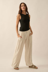 Miles Away Linen-Blend Pleated Wide-leg Pants - ShopPromesa