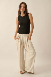 Miles Away Linen-Blend Pleated Wide-leg Pants - ShopPromesa