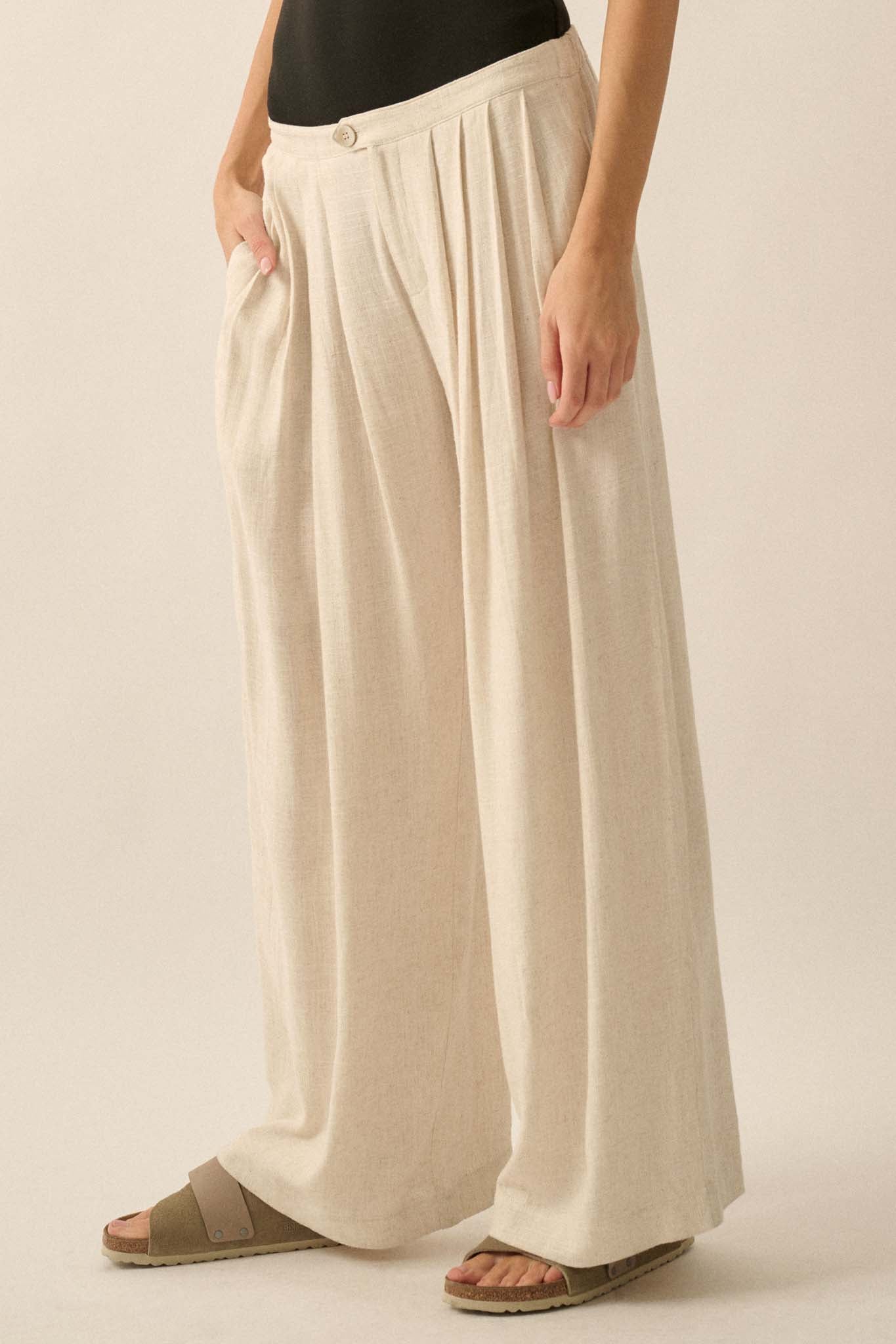 Miles Away Linen-Blend Pleated Wide-leg Pants - ShopPromesa