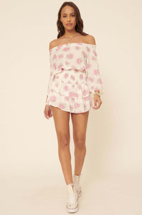 All My Love Ruffled Floral Off-Shoulder Romper - ShopPromesa