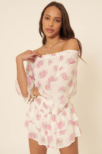 All My Love Ruffled Floral Off-Shoulder Romper - ShopPromesa