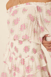 All My Love Ruffled Floral Off-Shoulder Romper - ShopPromesa