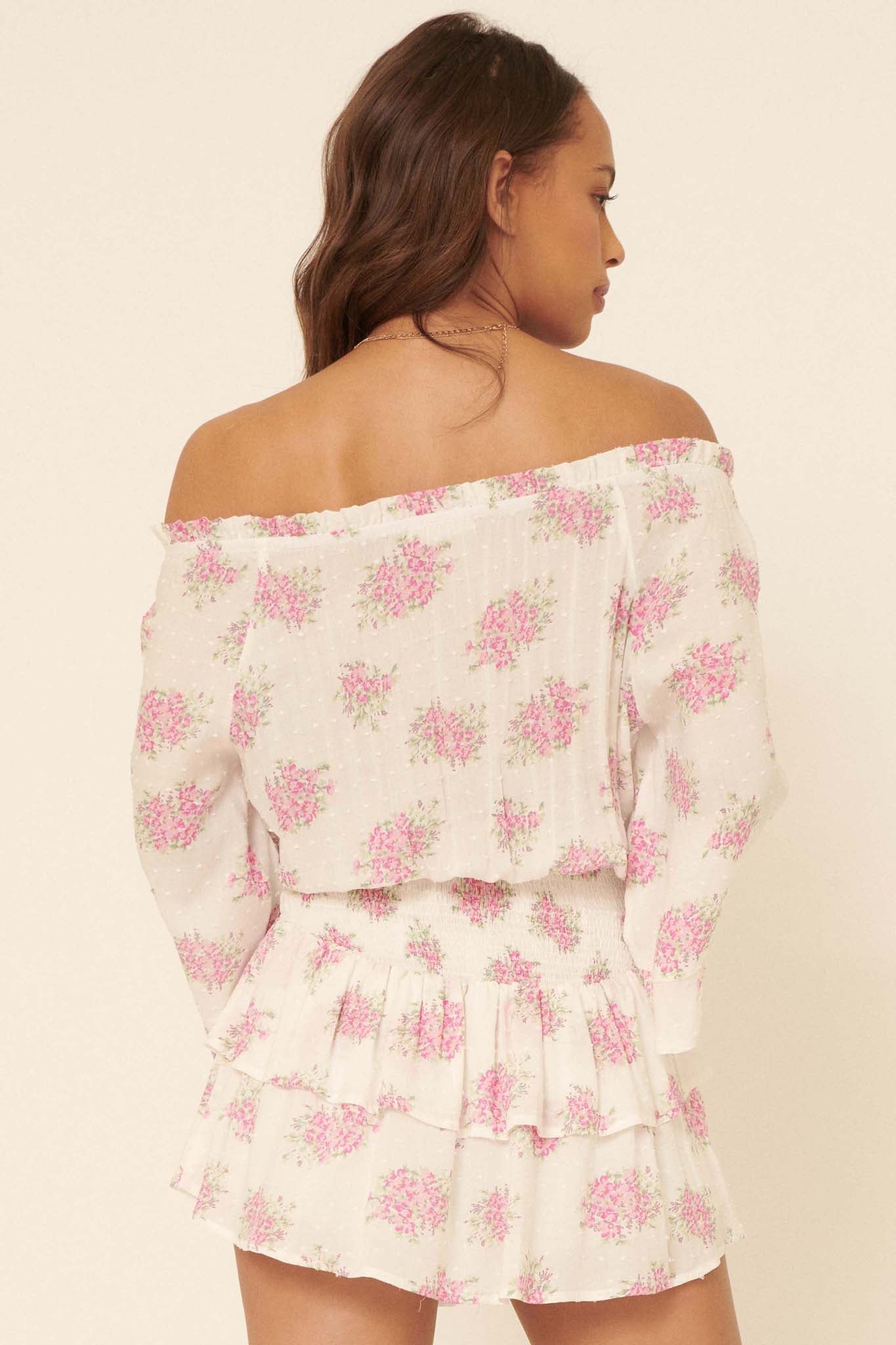 All My Love Ruffled Floral Off-Shoulder Romper - ShopPromesa