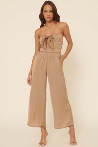 Luxe Life Strapless Tie-Front Satin Jumpsuit - ShopPromesa