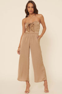 Luxe Life Strapless Tie-Front Satin Jumpsuit - ShopPromesa