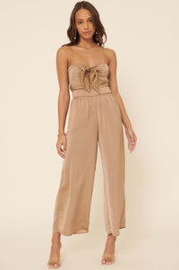 Luxe Life Strapless Tie-Front Satin Jumpsuit - ShopPromesa