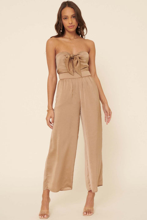 Luxe Life Strapless Tie-Front Satin Jumpsuit - ShopPromesa