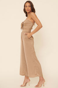 Luxe Life Strapless Tie-Front Satin Jumpsuit - ShopPromesa