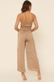 Luxe Life Strapless Tie-Front Satin Jumpsuit - ShopPromesa