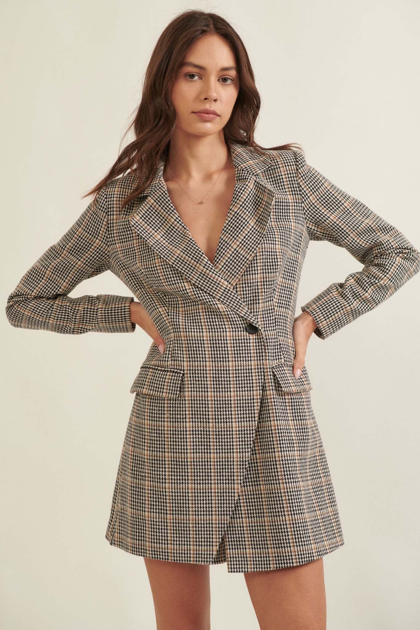 Self Made Plaid Double-Breasted Blazer Romper - ShopPromesa