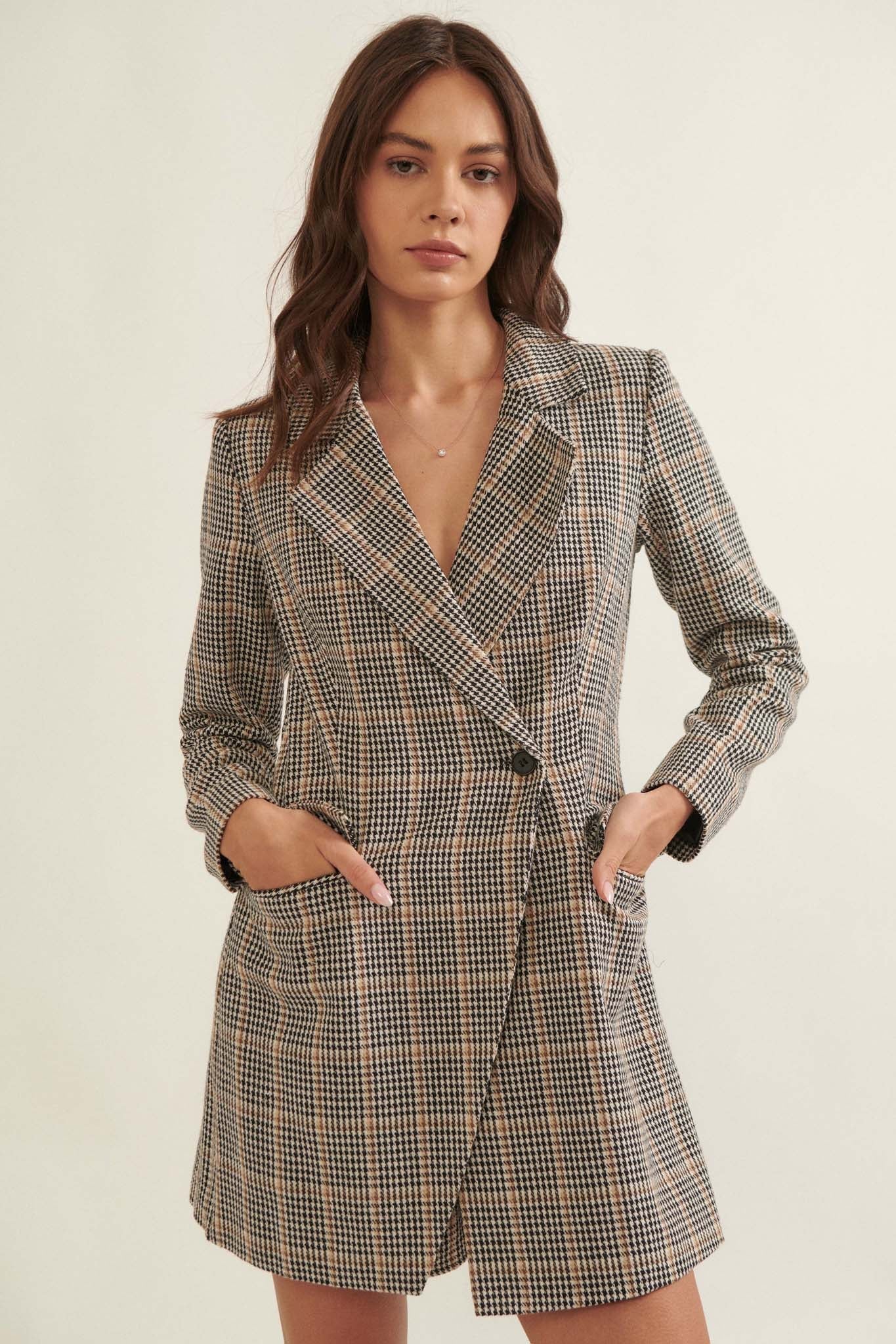 Self Made Plaid Double-Breasted Blazer Romper - ShopPromesa