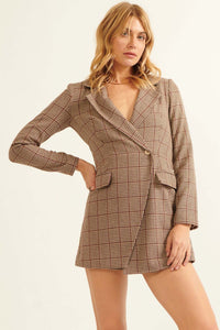 Self Made Plaid Double-Breasted Blazer Romper - ShopPromesa