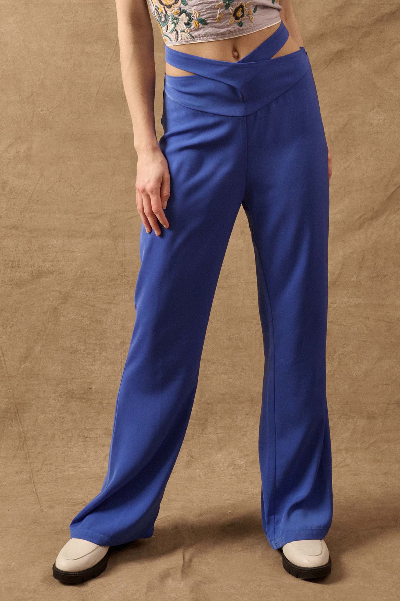 Here and Now Crisscross Waist Tie-Back Flare Pants - ShopPromesa