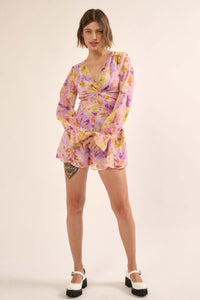 Lavender Fields Floral Chiffon Twist-Front Romper - ShopPromesa