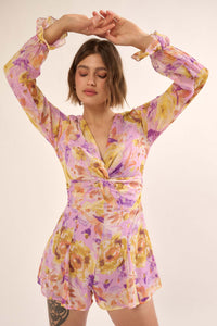 Lavender Fields Floral Chiffon Twist-Front Romper - ShopPromesa