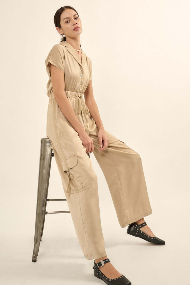 Any Which Way Matte Satin Cargo Jumpsuit - ShopPromesa