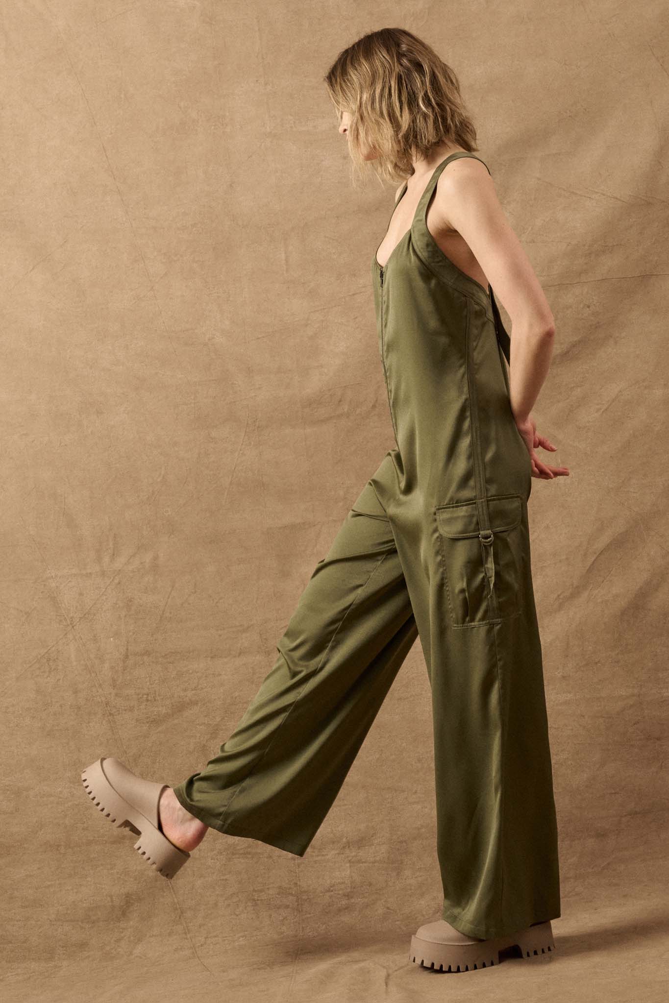 Simple Life Matte Satin Cargo Overall Jumpsuit - ShopPromesa