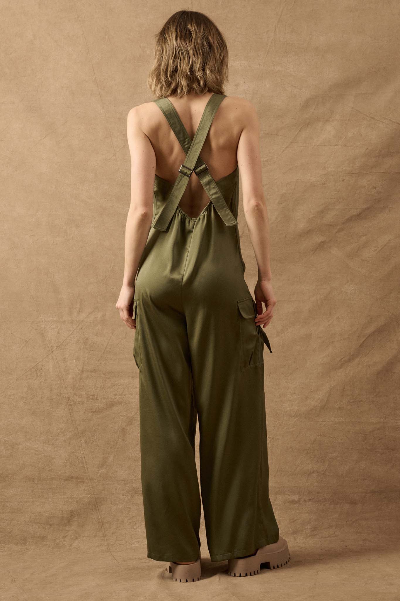 Simple Life Matte Satin Cargo Overall Jumpsuit - ShopPromesa