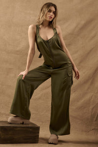 Simple Life Matte Satin Cargo Overall Jumpsuit - ShopPromesa