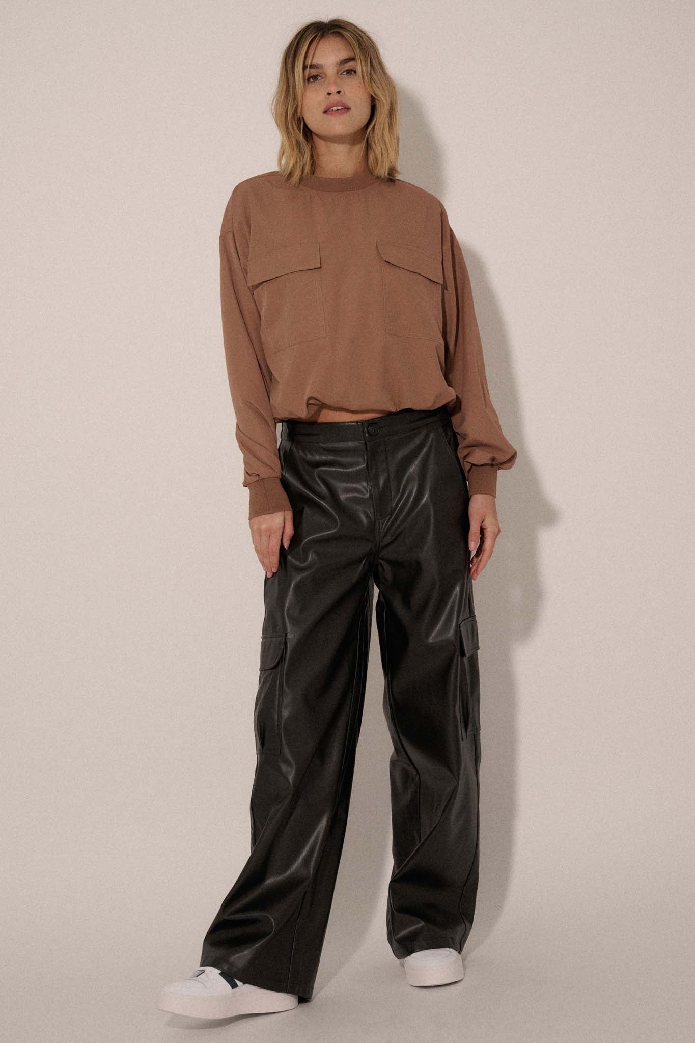 Carry Me Home Vegan Leather Wide-Leg Cargo Pants - ShopPromesa