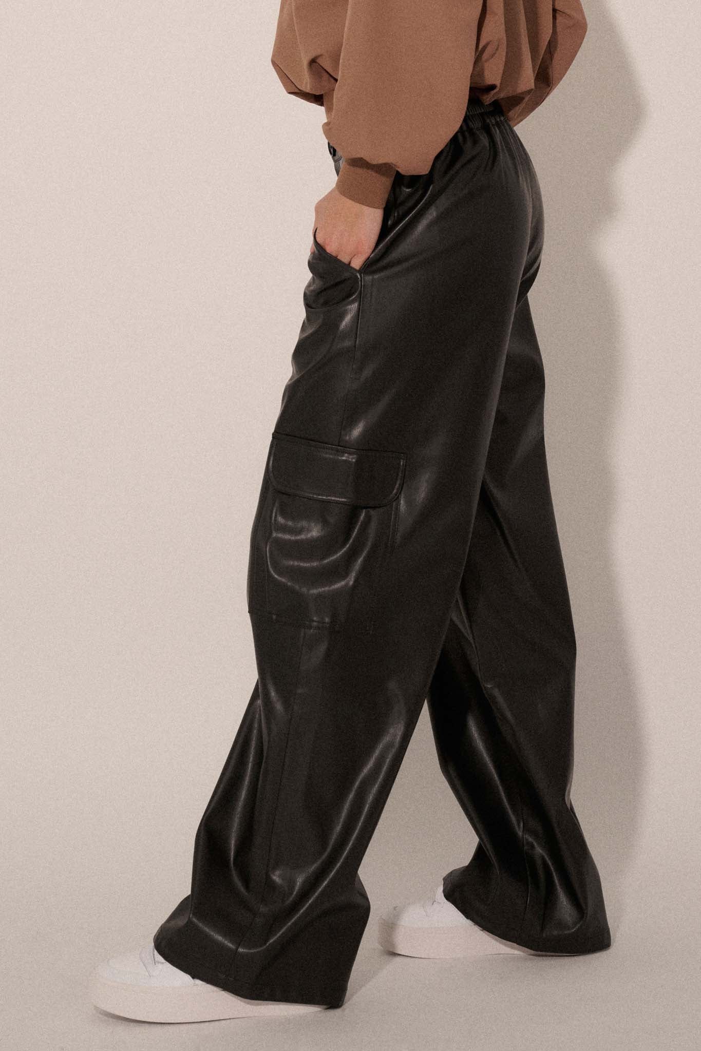 Carry Me Home Vegan Leather Wide-Leg Cargo Pants - ShopPromesa