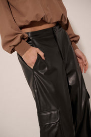 Carry Me Home Vegan Leather Wide-Leg Cargo Pants - ShopPromesa