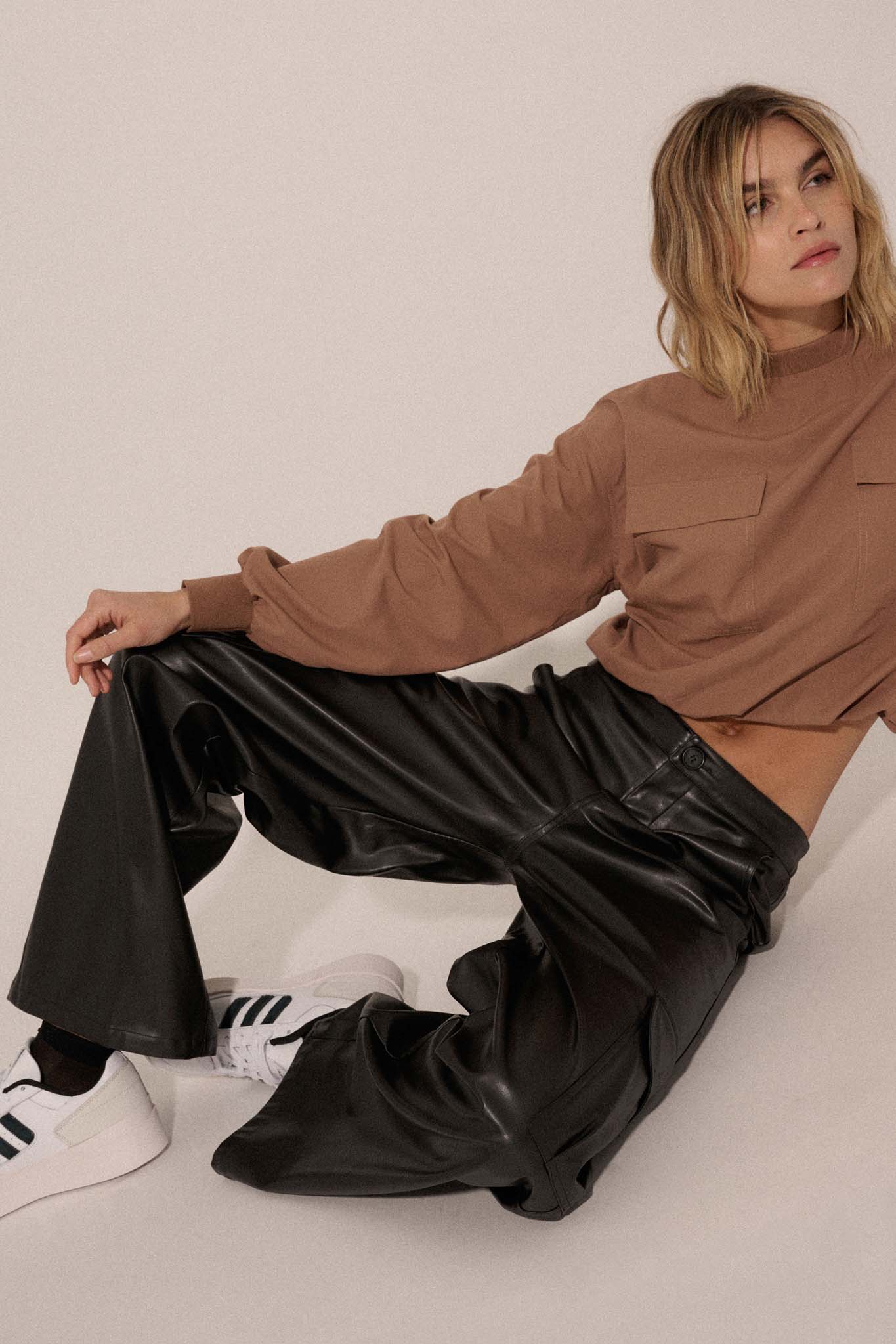 Carry Me Home Vegan Leather Wide-Leg Cargo Pants - ShopPromesa