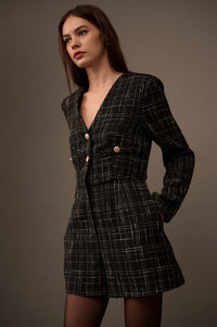 Fashion Capital Tweed Button-Front Blazer Romper - ShopPromesa