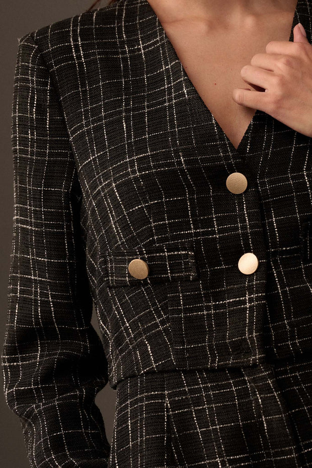 Fashion Capital Tweed Button-Front Blazer Romper - ShopPromesa