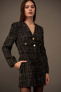 Fashion Capital Tweed Button-Front Blazer Romper - ShopPromesa