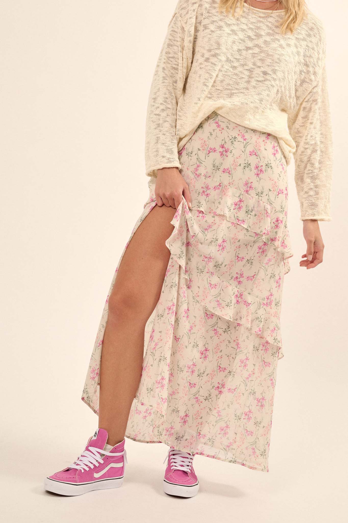 Lovely Lilies Floral Chiffon Ruffled Maxi Skirt - ShopPromesa