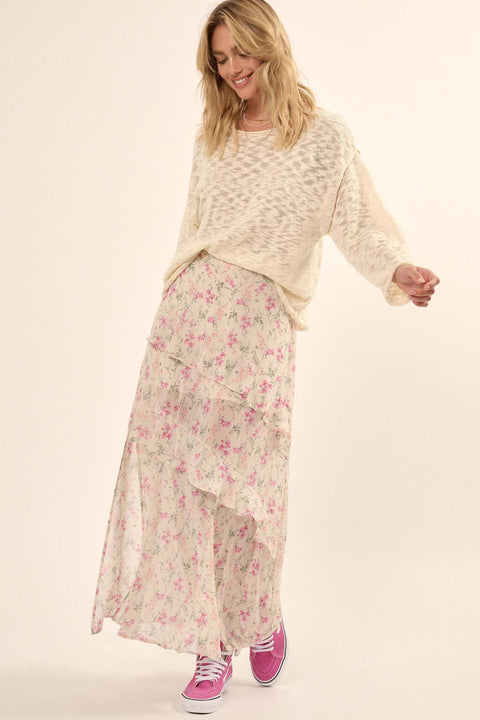 Lovely Lilies Floral Chiffon Ruffled Maxi Skirt - ShopPromesa